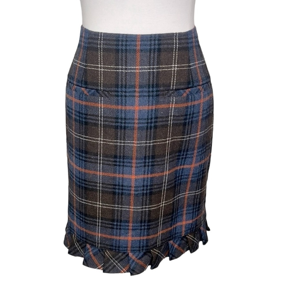 Cabi Ruffled Hem Plaid Skirt